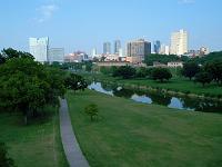 Fort Worth skyline behind Trinity River